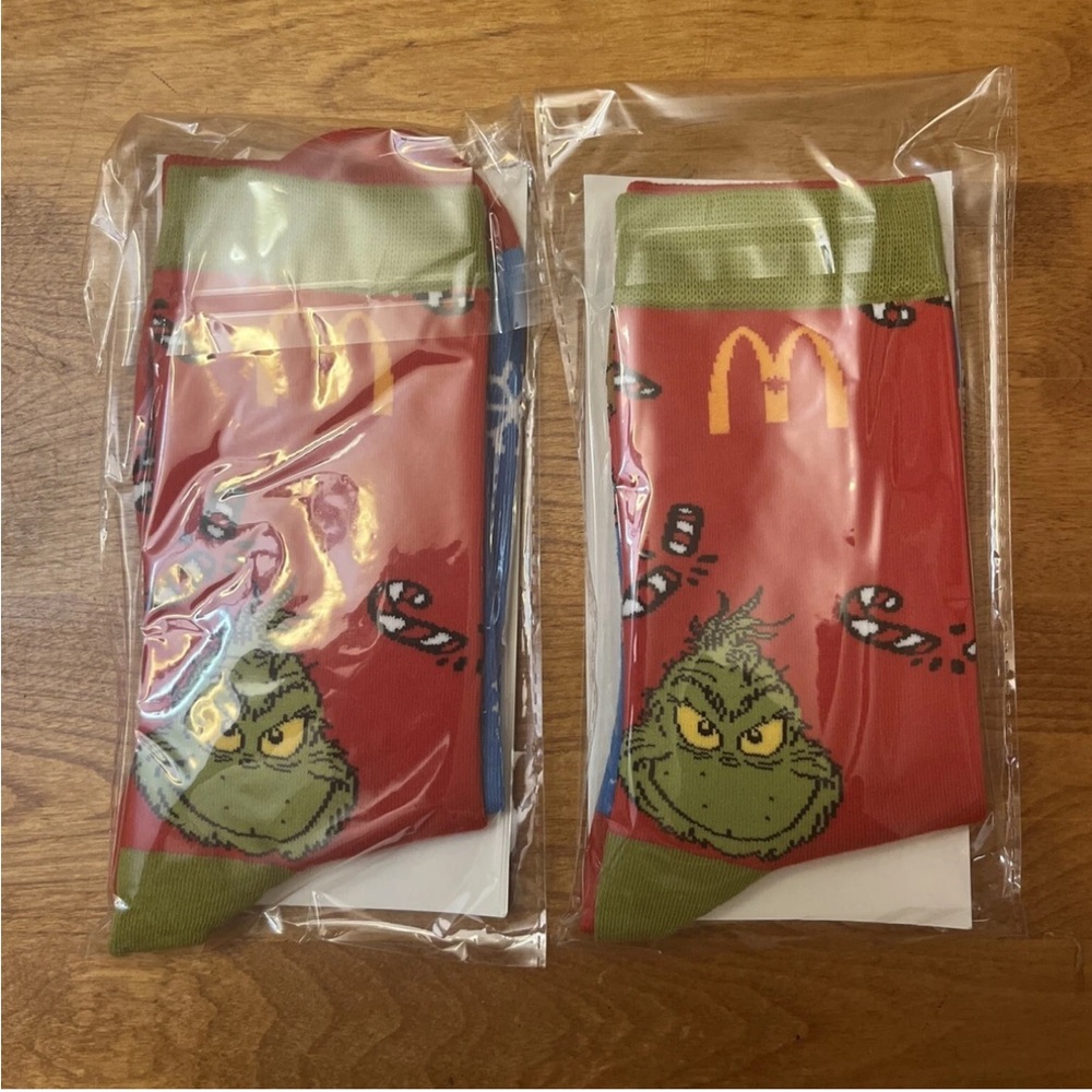 Lot of 2 McDonald's Canada Socks Sock 2024 Merry Grinchmas Grinch 2 Pairs Socks